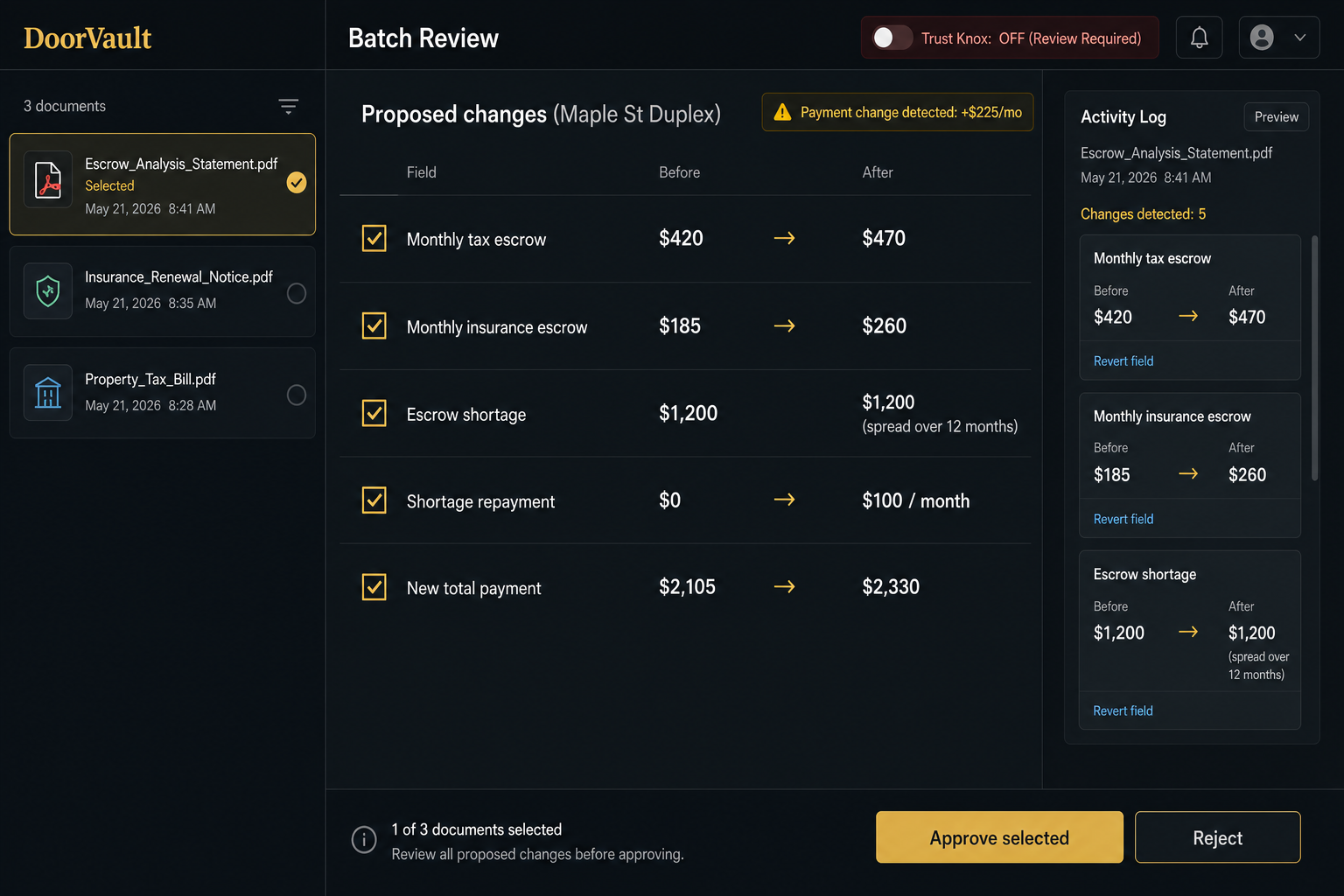 Mockup: document intake automatically routed to the correct property and loan