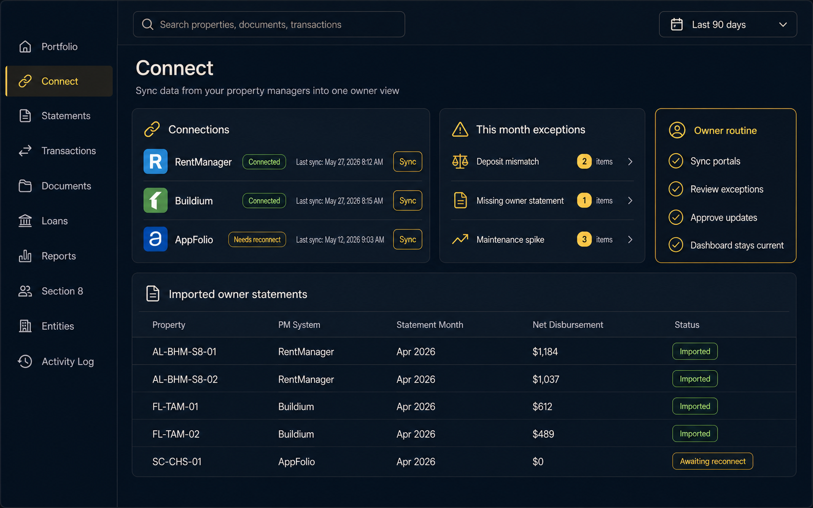 DoorVault Connect unified PM data view (mockup)