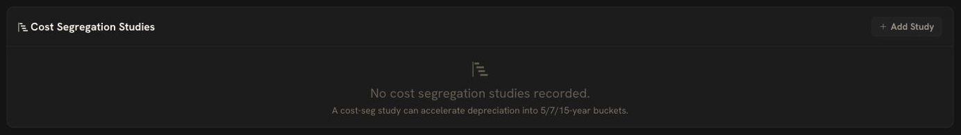 Cost segregation studies are tracked inside the Schedule E report